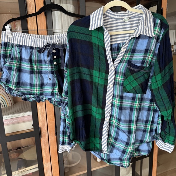 aerie Other - Aerie Blue and Green Plaid Pajama Set
